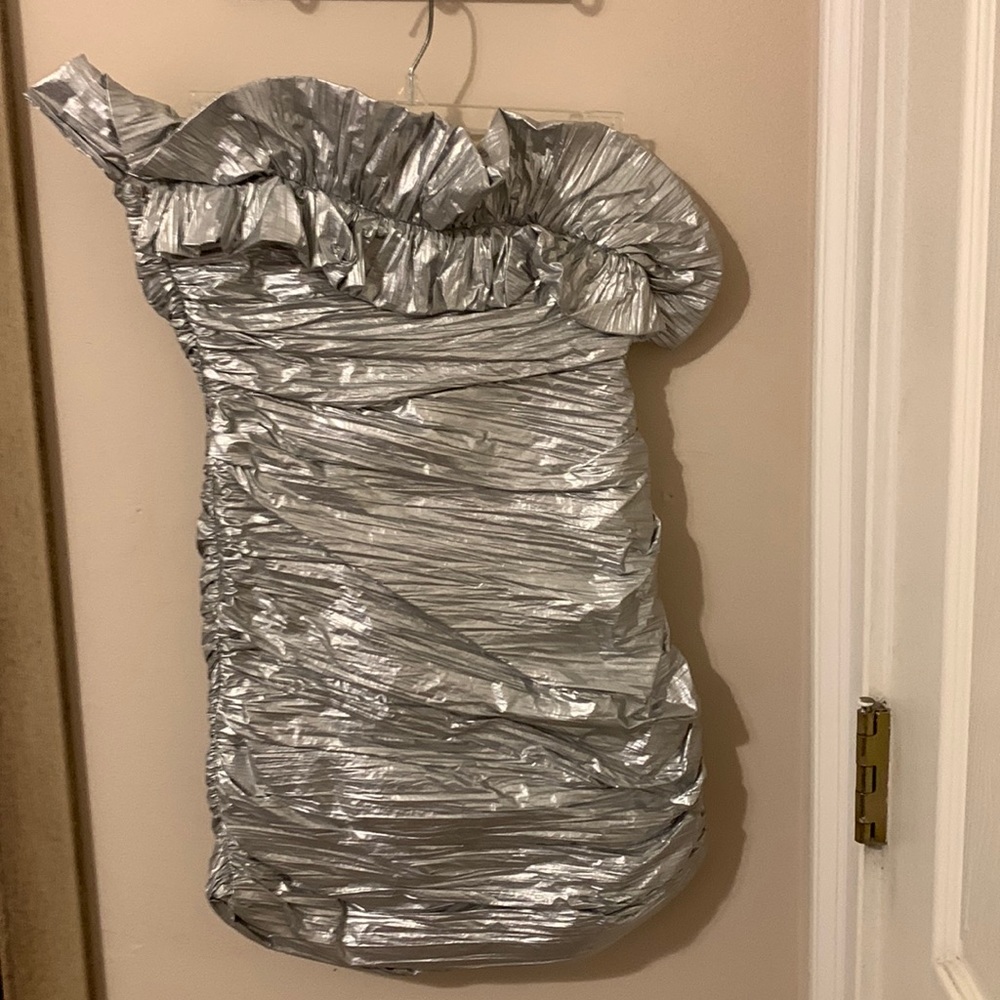 Zara Ruffle Silver Dress XS